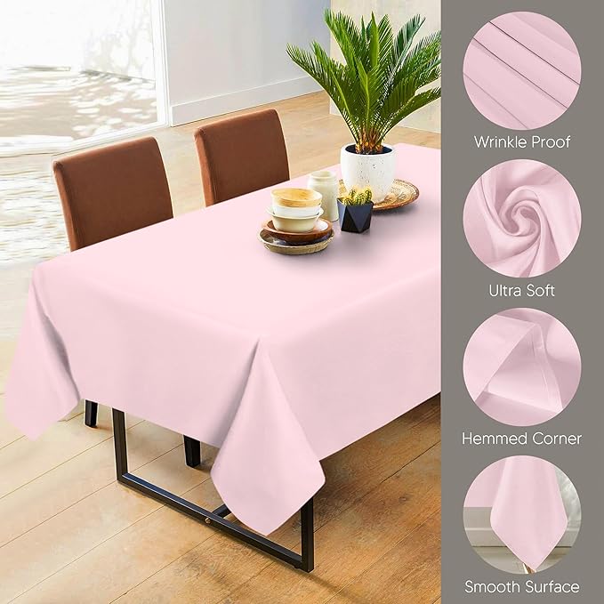 Utopia Kitchen Rectangle Table Cloth 2 Pack(60x102 Inches, Pink), Tablecloth Machine Washable, Polyester Table Cover for Dining, Buffet Parties, Picnics, Events, Weddings and Restaurants