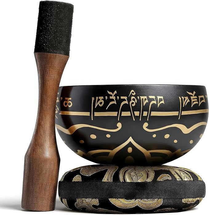Handmade Tibetan Etched Singing Bowl Set – Sound Bowl & Meditation Bowl with Cushion, Mallet & Guide – Vibrational Healing Instruments – Chakra Healing Tools – Mindfulness Gift Set