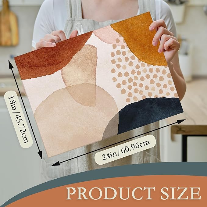 Boho Abstract Dish Drying Mats 18x24 Inch, Geometric Modern Art Dish Pad Drying Rack Mat for Kitchen Counter, Ultra Absorbent Microfiber Dishware Coffee Maker Bar Countertop Decor