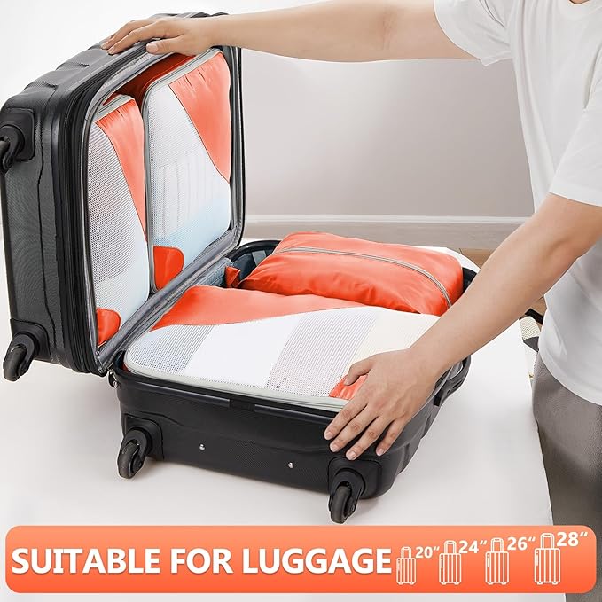 8 Set Packing Cubes for Travel, Gifts for Women Mom,Anti-Tearing Suitcase Organizer for Luggage with Shoe & Hanging Toiletry Bag,OlarHike Vacation Essentials & Accessories for Cruise Ship,Orange