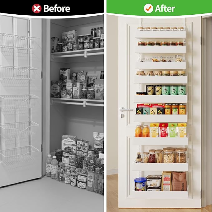 Over The Door Pantry Organizer, 9-Tier Pantry Organization and Storage, Hanging Door Spice Rack Shelves, Home & Kitchen Organization, Laundry & Bathroom Essentials, White