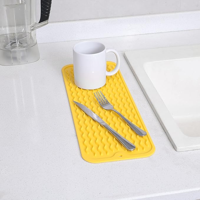 MicoYang Silicone Dish Drying Mat for Multiple Usage,Easy clean,Eco-friendly,Heat-resistant Silicone Mat for Kitchen Counter,Sink,Bar,Bottle,or Cup Yellow M 17 inches x 6 inches