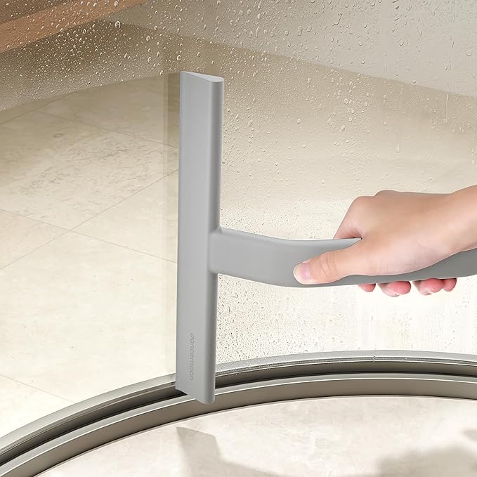 dancemoon JustHang Shower Squeegee for Glass Doors, All-One-Piece Silicone with Built-in Hook Design for Easy Hanging, Household Window Mirror Squeegee for Bathroom, Glass, Kitchen, Tile Wall, Car