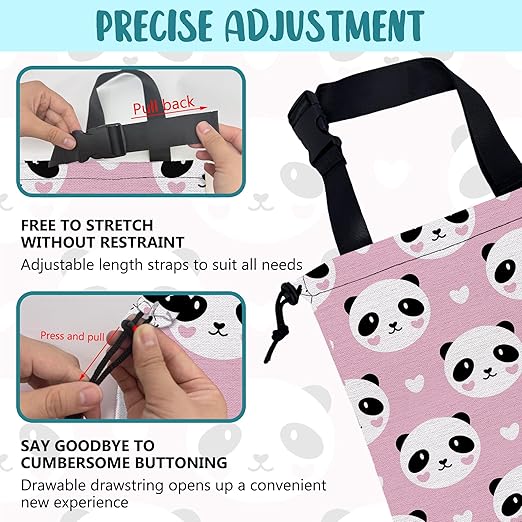 KXWQTRDD Car Garbage Bag Cute Panda and Heart Drawstring Car Trash Bag Hanging for Back Seat with Adjustable Buckle Canvas Vehicle Trash Can Easy-to-Install