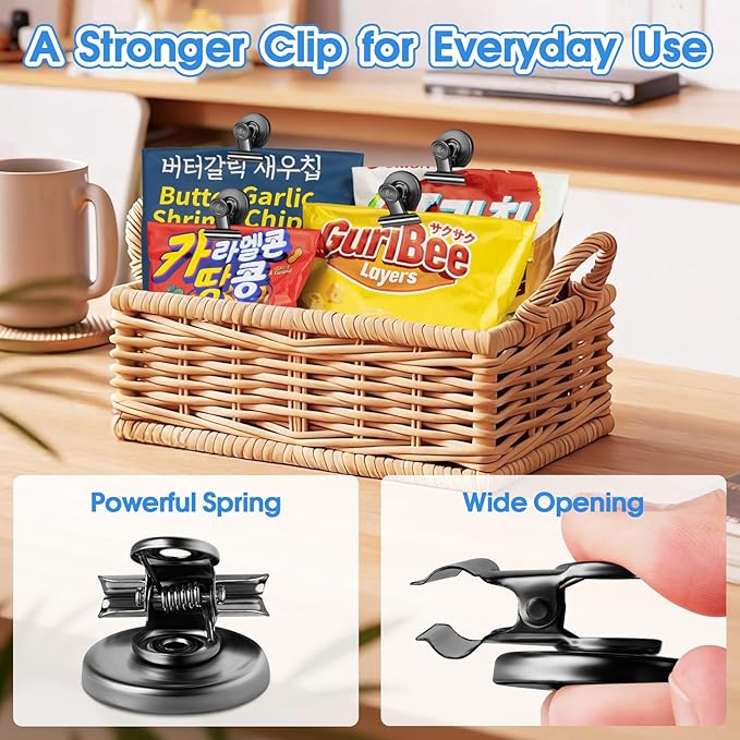 Grtard 20 Pack Magnetic Clips Heavy Duty, Magnet Clips for Fridge, Refrigerator Magnets with Clips, No-Scratch Strong Magnetic Clips for Refrigerator, Whiteboard, Cruise Cabins, Locker (Black)