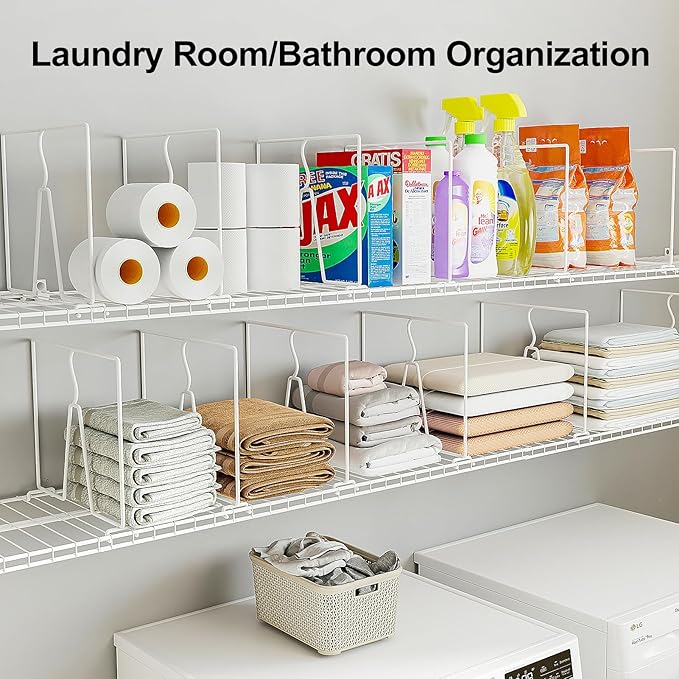 Wire Shelf Dividers for Closet: Tall 8 Pack 12-inch Deep Wire Rack Accessories - Adjustable Purse Organizer for Clothes Handbags - Metal Pantry Separators