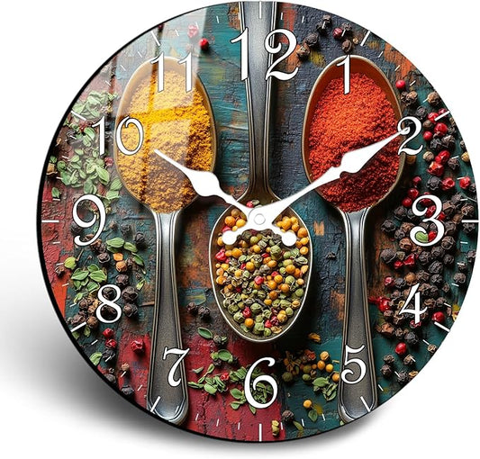 Extra Large Spice Wall Clock 24 Inch, Farmhouse Silent Wall Clock Non-Ticking, Decorative Battery Operated Wall Clocks for Living Room Kitchen Home Office School Hotel