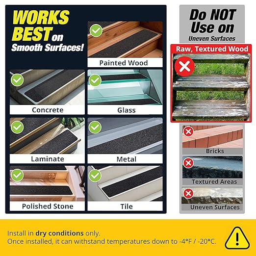 Outdoor Stair Treads Non Slip 30" x 8" - 15-Pack Weather Resistant Exterior Grip Tape for Wooden Steps - Non Slip Stair Treads - Anti Skid Strips - Waterproof 80-Grit Adhesive Treads