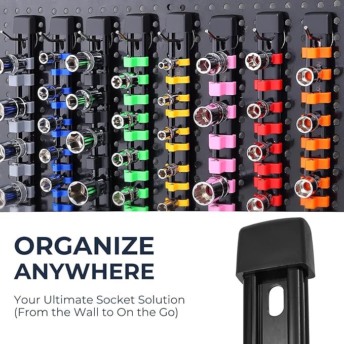 9-Piece Socket Organizer Set - 1/4-Inch x 48 Clips, 3/8-Inch x 45 Clips, 1/2-Inch x 36 Clips, Heavy Duty ABS Socket Holder, Premium Quality Socket Clip Rail Holder for Tool Box Drawer