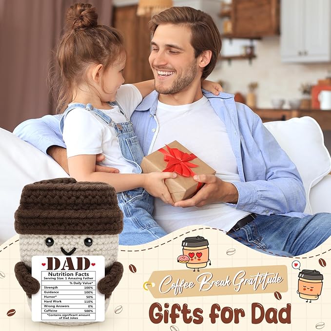Dad Gifts for Fathers Day from Daughter Son Birthday Funny Gifts for Bonus Step Dads Father Mens Handmade Crochet Coffee Nutrition Facts Jokes Mug I Love You Fathers Day Birthday Cute Decor