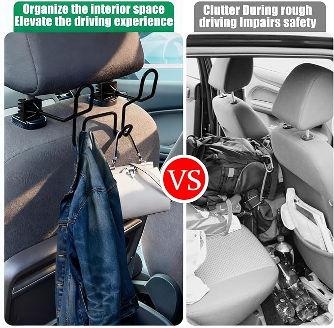2-Pack Hard Hat Holder for Truck Seat - Dual Heavy Duty Car Headrest Hooks for Construction Gear, Caps & Groceries | Universal Fit for Vehicles