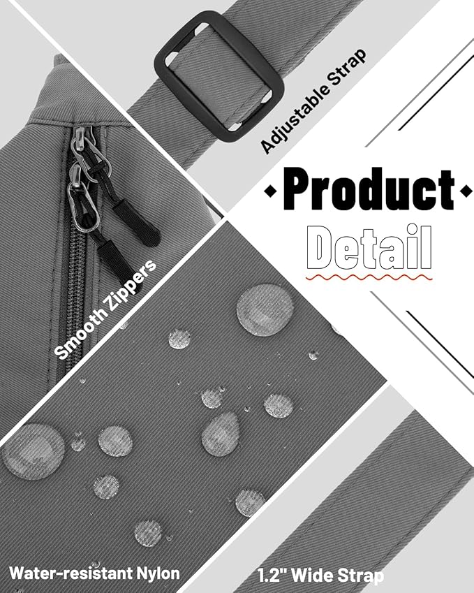Crossbody Sling Bag for Women Men Trendy, Crescent Bag with Adjustable Strap, 2 Zippers Lightweight