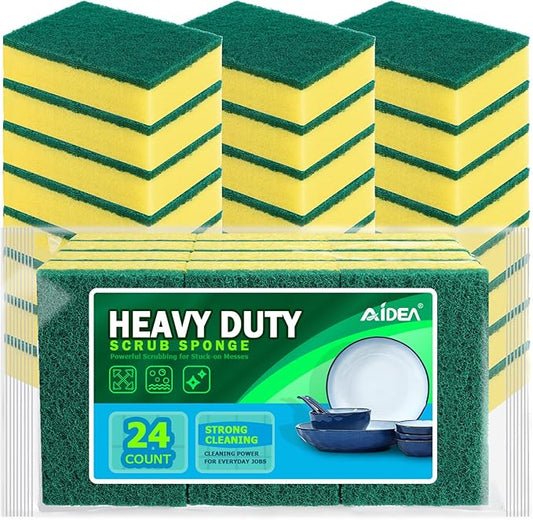 AIDEA Sponges Kitchen, 24 Pack Heavy Duty Dish Sponge, Cleaning Dish Scrubber Sponge for Home and Kitchen, Stink-Free Cleaning Supplies for Pots, Pans