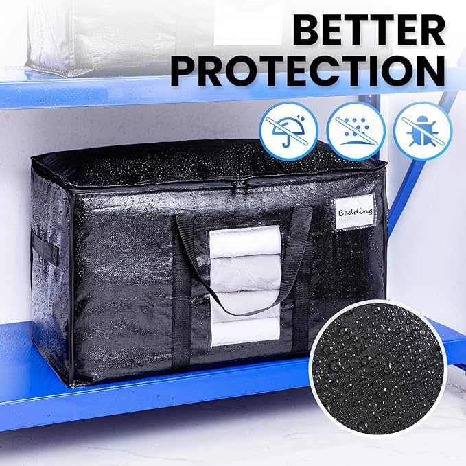 TAILI Extra Large Moving Bags, 6 Pack Black Heavy Duty Totes for Storage with Visible Window, Wrap Around Handles, Storage Bags for Space Saving, Alternative to Moving Boxes