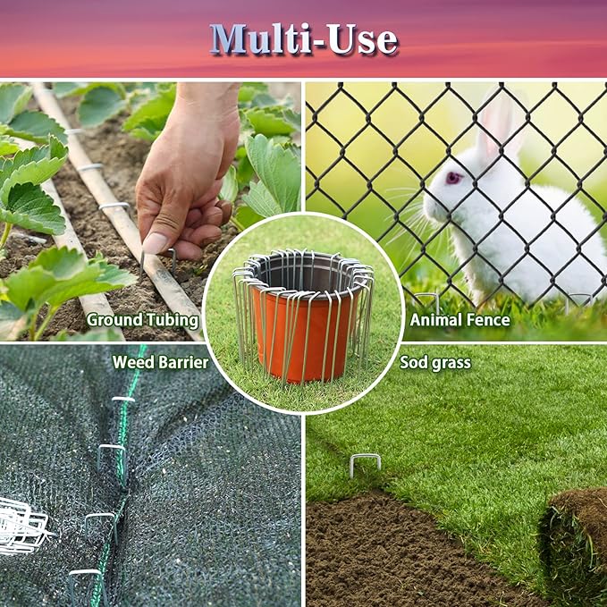 Gtongoko 500 Pack Galvanized Landscape Staples Garden Stakes Plant Cover Stakes 6 Inch 11 Gauge SOD Staples Ground Stakes for Landscaping Securing Weed Barrier Fabric, Christmas Decorations