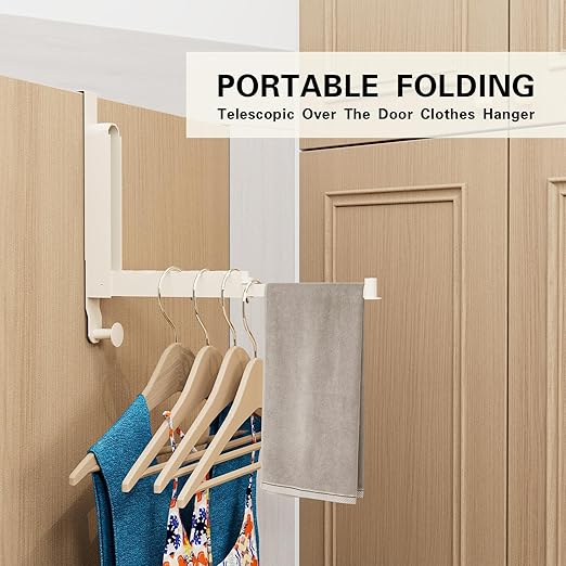 Over The Door Drying Rack, Foldable Portable Over The Door Hooks Hanger with Towel Racks for Coat Clothes Laundry Bathroom Bedroom Travel Hangers (Milky White, 2 Pack)