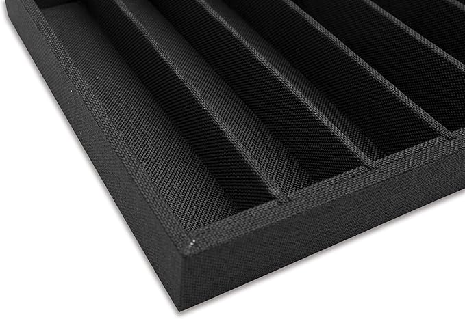 The Display Guys - Stackable Jewelry Tray and Organizer - for Drawers, Dressers, Store Display (10 Compartments, Black Burlap)