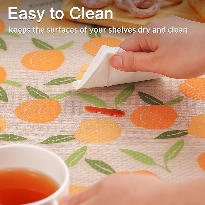Cooyes Shelf Liner, Non-Adhesive Waterproof Drawer Liner, Durable Easy-to-Cut EVA Shelf Paper for Kitchen Cabinets, Refrigerator, Cupboard, and Dresser (23.6 Inch W x 236 Inch L, Peaches)