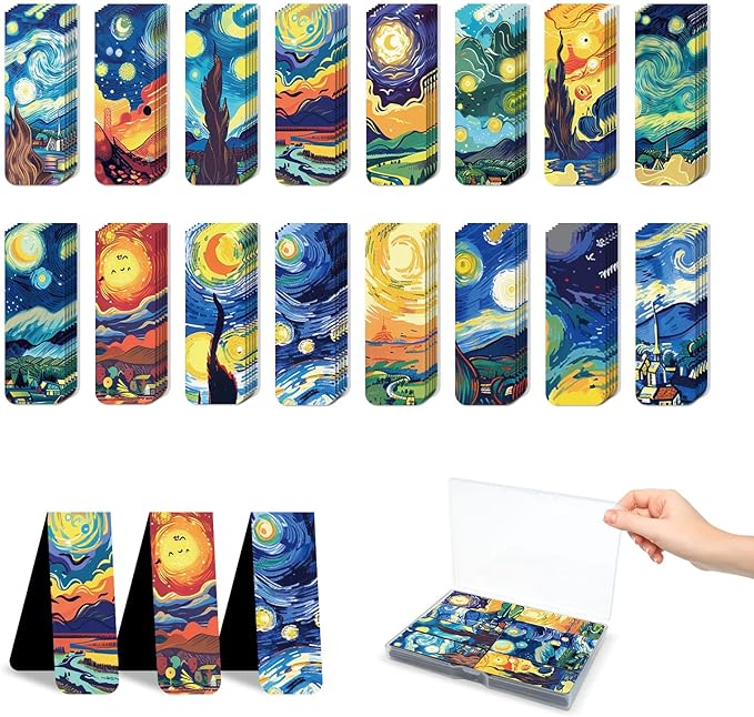 96 Pieces Magnetic Bookmarks Magnet Page Markers - Book Marks for Reading Women & Men with Storage Boxes - Cute Magnet Bookmark Clips for Reading Pleasure（Oil Painting）
