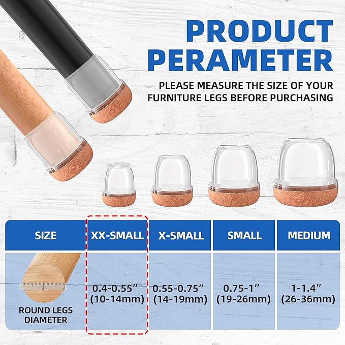 20 Pcs Clear Extra Small Skinny Chair Leg Floor Protectors for Hardwood Floors, Upgraded Rubber Chair Leg Caps with Felt, Round Furniture Leg Feet Covers, No Scratches Reduce Noise (Fit 0.4"-0.55")