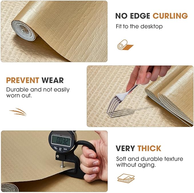 Drawer and Shelf Liner, Non-Slip Kitchen Cabinet Liners Non-Adhesive Thick Strong Grip Waterproof Washable Mats Protect Dresser Shelves Cupboard Bathroom Cabinets, Beige, 24 in X 30 FT