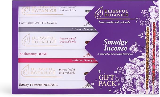 Tulasi Smudge Incense Sticks Gift Pack – 6 Scents x 40g Each – White Sage, Palo Santo, Lavender, Frankincense, Sandalwood, Rose - 48 Natural Herbal Incense for Yoga, Meditation, Thanks Giving