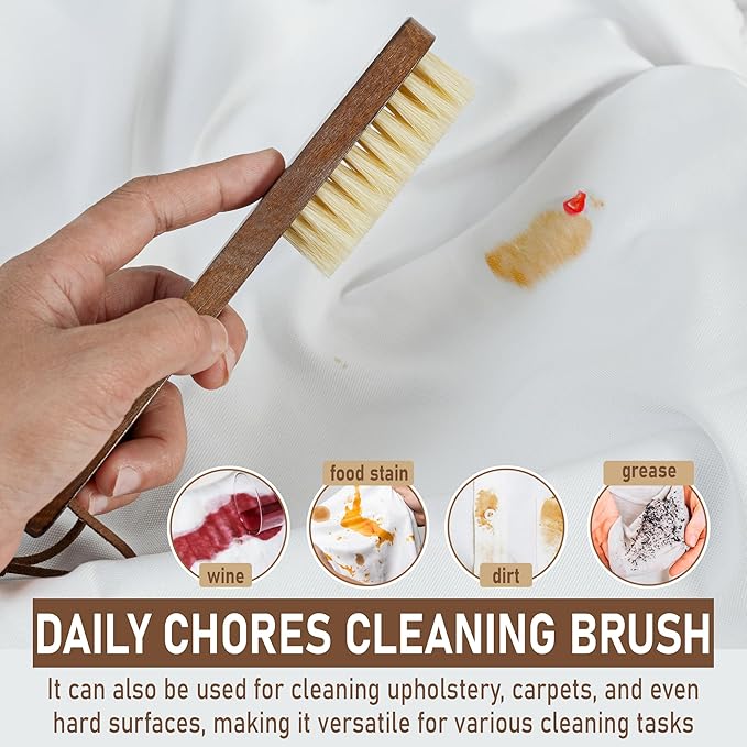 Takavu White Boar Bristle Laundry Stain Brush Set (2 Pack) - Small Spot Cleaner Scrubber for Clothes
