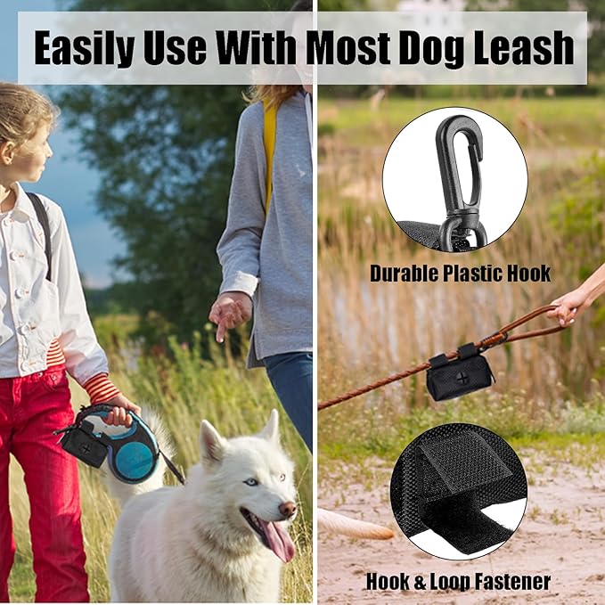 Black and Pink Dog Waste Bag Dispensers - Leash Attachment Dog Poop Bag Holders With Hands-Free Holder Carriers