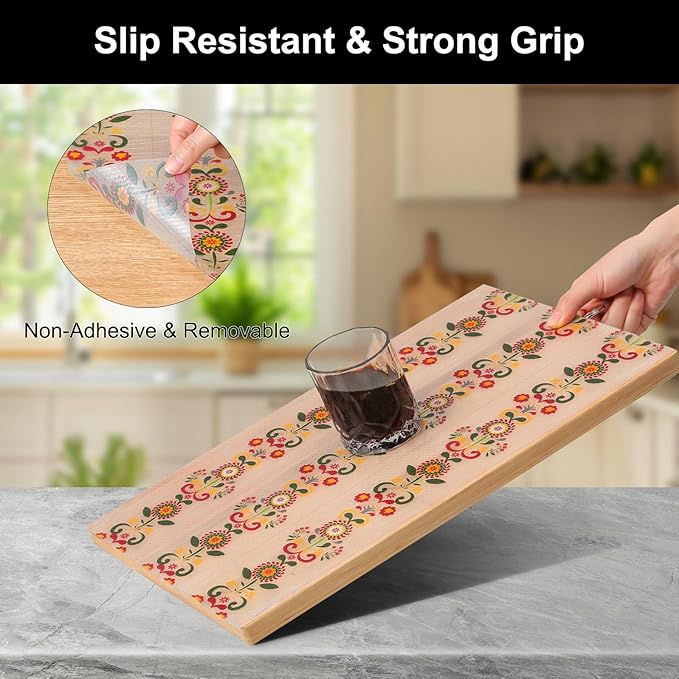Cooyes Shelf Liner – Non-Slip Cabinet & Drawer Liner for Kitchen – Non-Adhesive Waterproof Shelf Paper with Modern Pattern – Durable EVA Cabinet Mat – Easy to Cut (Sunflower,17.5" W x 197" L)