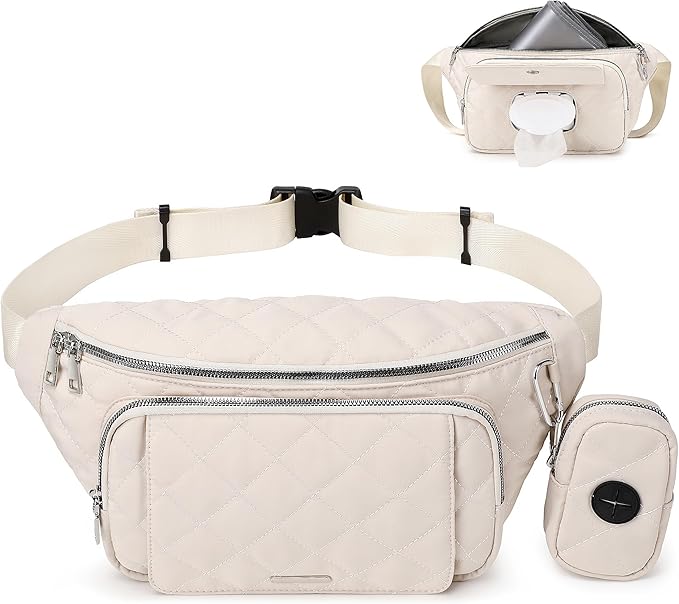 MYHOZEE Small Diaper Bag Fanny Pack - Baby Bag with Waterproof Changing Pad and Wipes Dispenser Quilted Nylon Crossbody Bags for Mom Baby Compact Diaper Purse Cross Body Purses