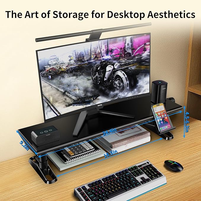 NIFBANG Computer Monitor Stand Riser for Desk,4.5-6.3 Inches Freely Height Adjustable with Cellphone Holder,Multi-Purpose Desktop Organizer Monitor Stands Riser for Computer,Laptop,Printer,TV (BLack)
