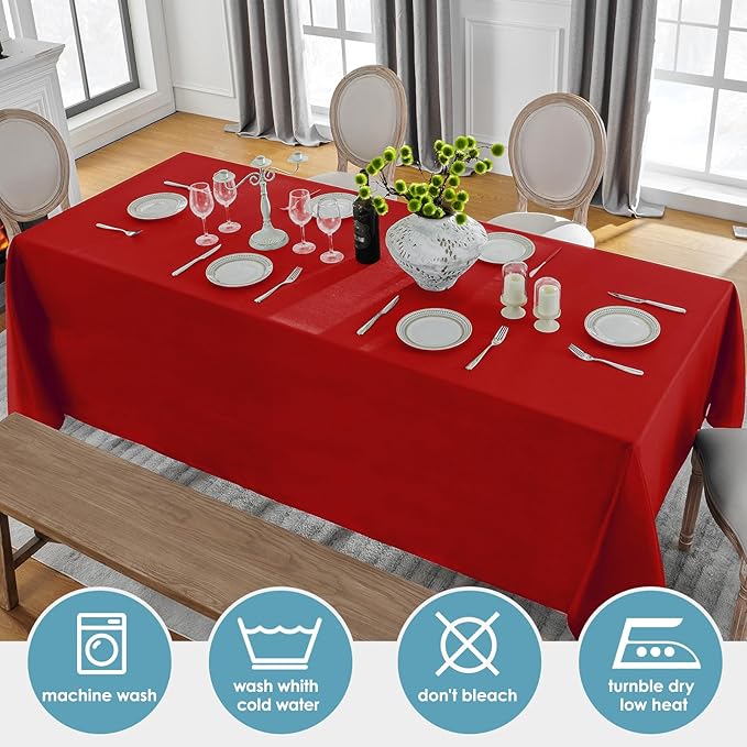 VidaFete Tablecloth 6 Pack 90 * 132inch Rectangle Table Cloth Polyester, Stain Wrinkle Resistant Polyester Dining Table Cover for Kitchen Dining Party Wedding Rectangular Buffet Decoration(Red)