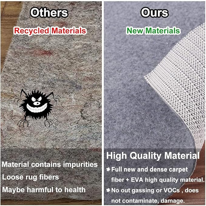 Non-Slip Rug Pad Grippers - 4x6 Ft, 1/8" Thick, (Felt + Rubber) Double Layer Area Carpet Mat Tape, Provides Protection and Cushioning for Hardwood or Tile Floors
