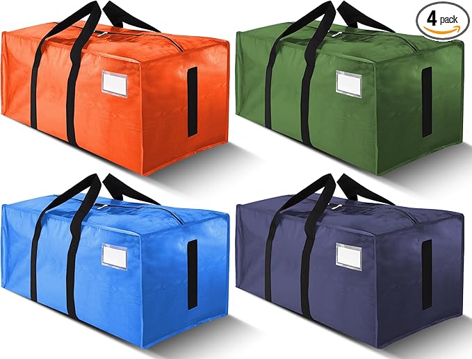 HOMESURE Supports 200lbs Heavy Duty Moving Bags - Strong Zipper & Wrap-Around Handles - Water-Resistant Storage Totes, Durable Alternative to Moving Boxes - 4 Pack -Multi-Color System for Easy Sorting