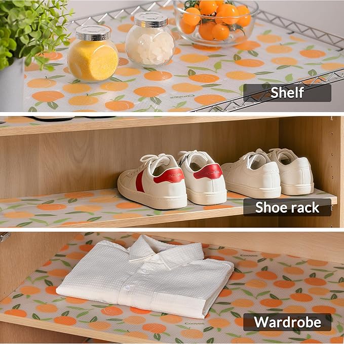 Cooyes Shelf Liner, Non-Adhesive Waterproof Drawer Liner, Durable Easy-to-Cut EVA Shelf Paper for Kitchen Cabinets, Refrigerator, Cupboard, and Dresser (23.6 Inch W x 236 Inch L, Peaches)