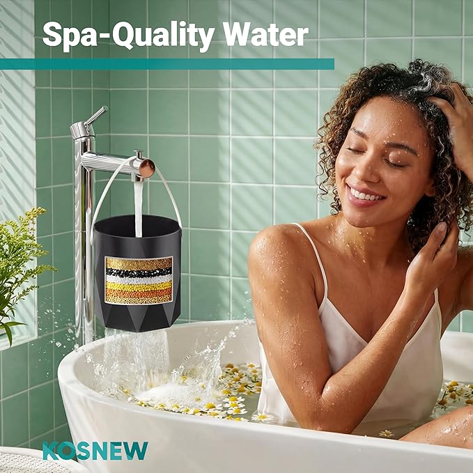Bath Faucet Filter, 10-Stage Advanced Shower Water Filter for Tub with 3,000 Gallon Non-Spill Filtration, Removes Chlorine, Fluoride, Hardness for Baby-Safe, Sensitive Skin Soft Bath Water