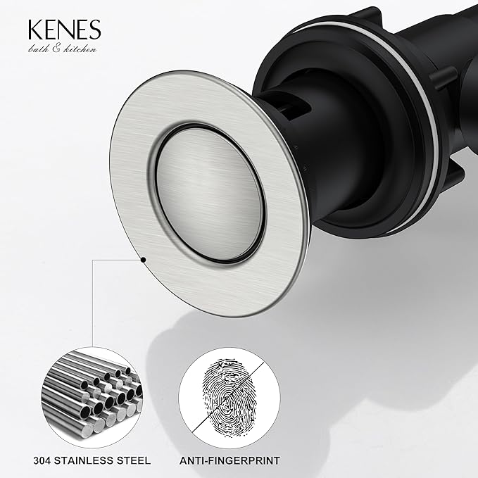 KENES Bathroom Sink Drain Stopper Assembly with Lift Rod, Brushed Nickel Sink Drain with Overflow, Lavatory Pop Up Drain Assembly for Bathroom Vanity Sink, LJ-P701