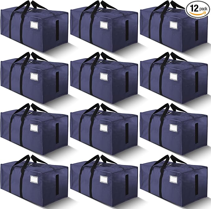 HOMESURE Supports 200lbs Heavy Duty Moving Bags - Strong Zipper & Wrap-Around Handles - Water-Resistant Storage Totes, Durable Alternative to Moving Boxes - 12 Pack - Blue