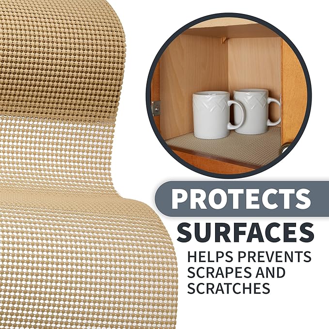 Sterline Shelf Drawer Liner Non-Adhesive Liners for Kitchen Cabinets Cupboard Pantry Non-Slip Waterproof Oil Proof Shelve Liners 12" x 20 ft Tan Shelf Paper