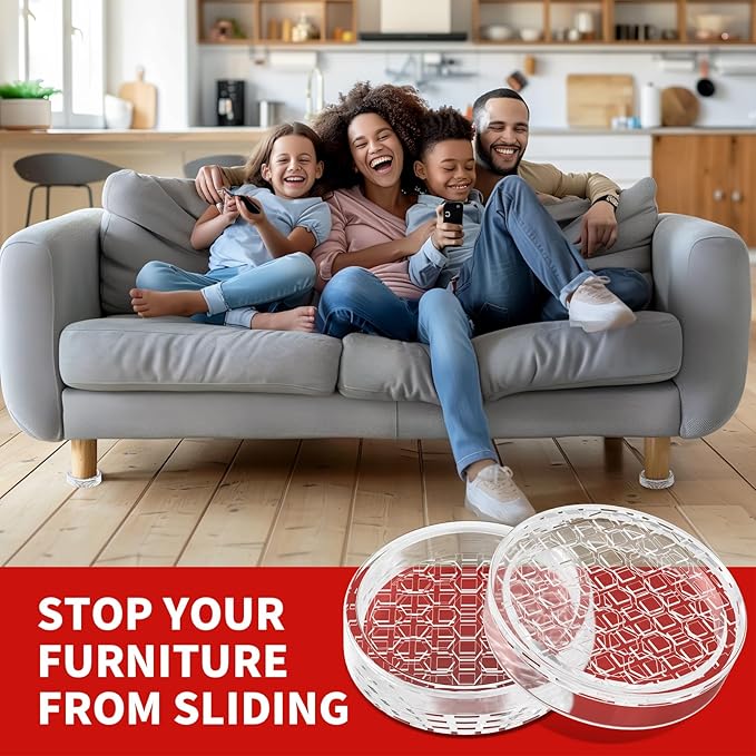 Ezprotekt Non Slip Furniture Pads, 16 Pcs 1.6" Anti Skid Rubber Caster Cups, Round Furniture Coasters for Hardwood Floors, Anti-Slip Furniture Grippers, Furniture Stoppers to Prevent Sliding (Clear)