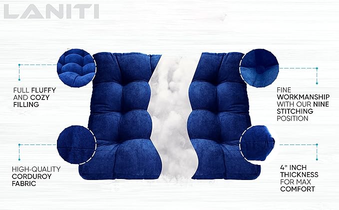 LANITI 24” Inch Extra Large Floor Cushions Tufted Floor Pillow for Adults Square Meditation Ultimate Comfort Oversized Pillows for Floor Cushion (Navy)