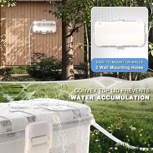 Flemoon Medium Outdoor Electrical Box Waterproof with Clear Lid, Weatherproof Extension Cord Cover for Photocell Light Sensor Timer, Power Strip, Outlet, Plug, Socket, Transparent and White