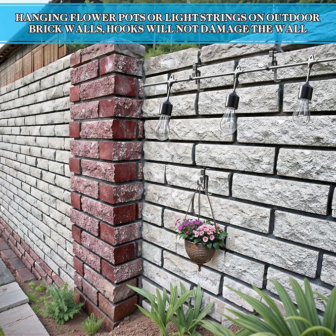 Stainless Steel Brick Wall Clips, Brick Hooks Clamp Outdoor Heavy Duty 1-3/4" to 2-1/2" Brick Hook Brick Hangers No Drill, 6 Packs