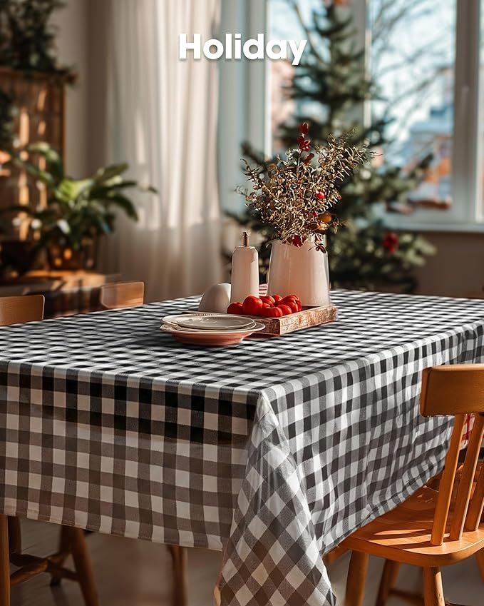 Pureegg Plastic Table Cloth Disposable 10 Pack, 54 x 108 Inch Table Cloths, Party, Picnic, Decorative Gingham Tablecloths, Rectangle, Black and White Checkered Cover, Leakproof & Sturdy, Black Plaid