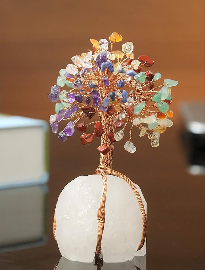 7 Chakra Crystal Tree of Life with Quartz Base – Crystal Room & Home Decor, Cute Home Birthday Gifts for Men & Crystals and Healing Stones for Women Mom Sister Gemstone Tree for Shelf & Bedroom Decor
