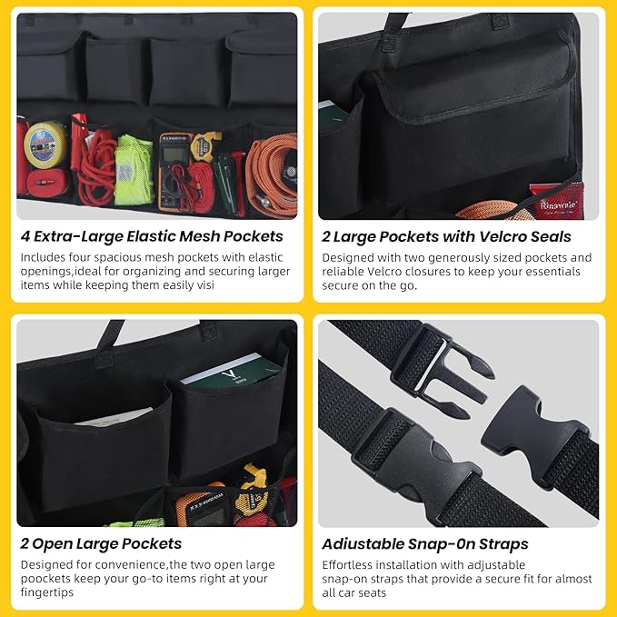 Car Trunk Organizer, Backseat Hanging Organizer with 8 Large Storage Bag Super Capacity -Trunk Organizer for SUV,Truck,Van -Your Space Saving Expert - Black