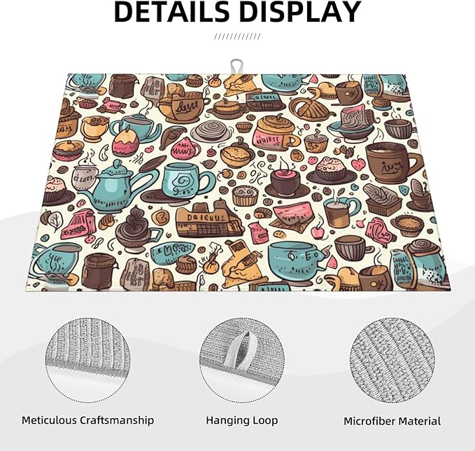 Coffee Cups Dish Drying Mat for Kitchen Counter Decor 18x24 Inch Floral Absorbent Reversible Microfiber Dish Drying Pad Flower Dish Drainer Rack Mats for Coffee Bar