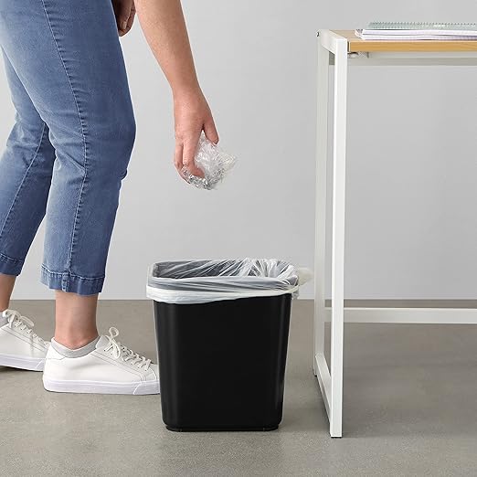 Amazon Basics Small Rectangular Commercial Office Wastebasket, Easy to Clean, 3 Gallon, Black, 2-Pack