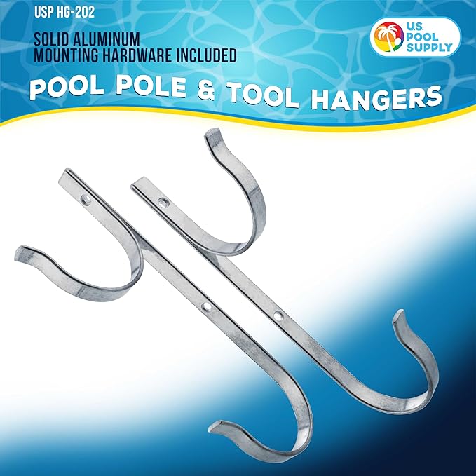 U.S. Pool Supply Pool Pole Hanger - 2 Aluminum Pool Hooks for Poles - Equipment Fence Hook for Nets, Skimmers, Leaf Rakes, Vacuums, Vacuum Hoses, Telescopic - Attach Accessories, Holder Organizer
