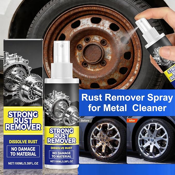 Upgrade Rust Remover Set for Metal, with Cleaning Cloth and Sponge, Heavy Duty Metal Cleaner for Vehicles, Tools, Chains, Multipurpose Iron Out Rust Stain Remover, 100 ml
